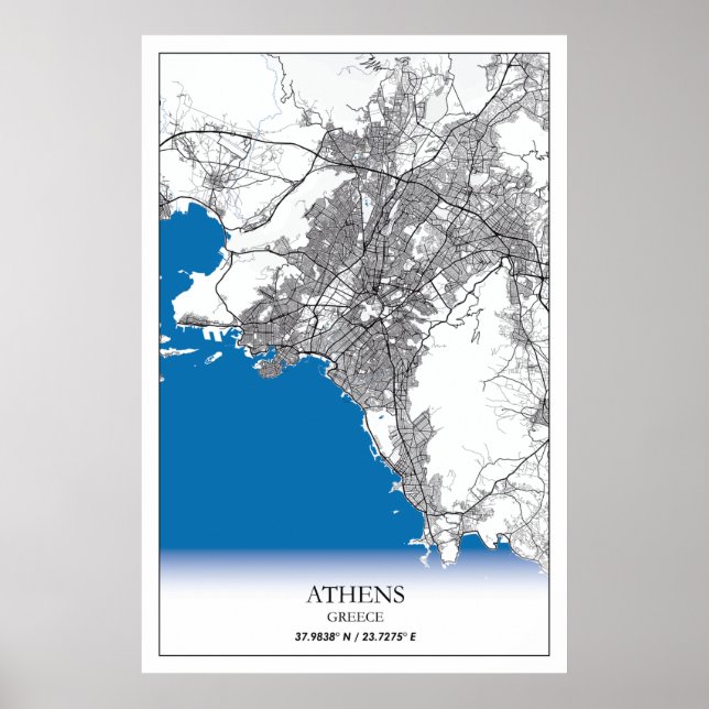 Poster Mapa da cidade de Grécia de Atenas Mínimo Simples (Frente)