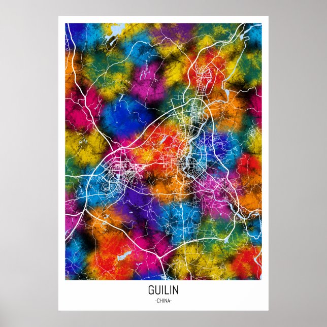 Poster Mapa da cidade de Guilin China (Frente)