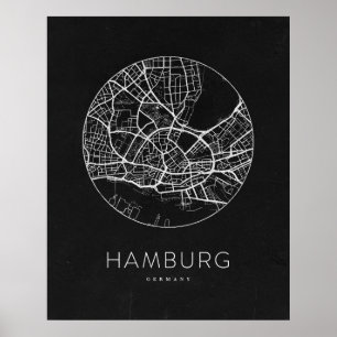 Poster Mapa da Cidade de Hamburgo Minimalista