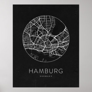 Poster Mapa da Cidade de Hamburgo Minimalista