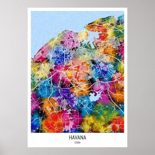 Poster Mapa da Cidade de Havana Cuba (Frente)