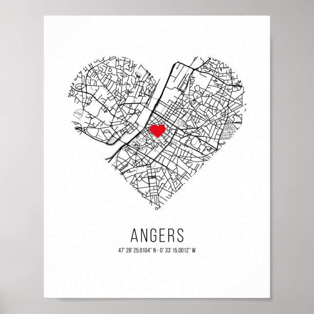 Poster Mapa da cidade de Heart Angers (França) (Frente)