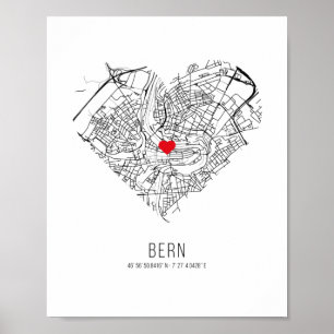 Poster Mapa da cidade de Heart Bern (Suiça)