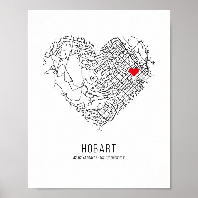Poster Mapa da Cidade de Heart Hobart (Austrália) (Frente)