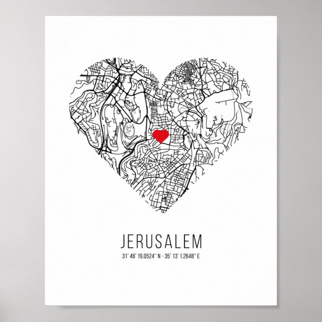 Poster Mapa da cidade de Heart Jerusalem (Israel) (Frente)