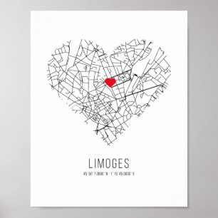 Poster Mapa da cidade de Heart Limoges (França)