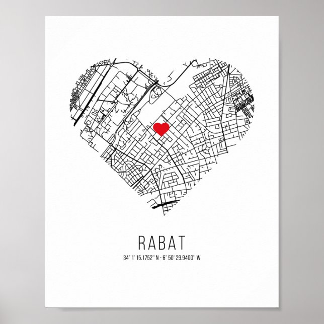 Poster Mapa da cidade de Heart Rabat (Marrocos) (Frente)