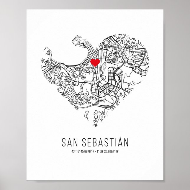 Poster Mapa da cidade de Heart San Sebastián (Espanha) (Frente)