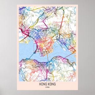 Poster Mapa da cidade de Hong Kong China