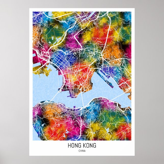 Poster Mapa da cidade de Hong Kong China (Frente)