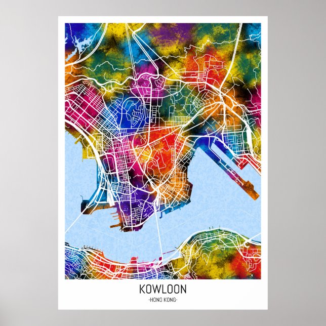 Poster Mapa da Cidade de Hong Kong do Kowloon (Frente)