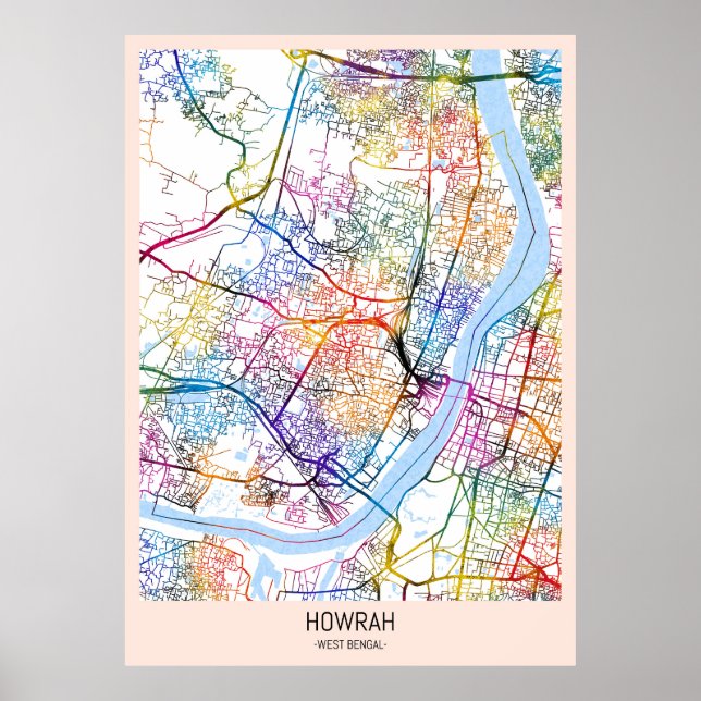 Poster Mapa da Cidade de Howrah West Bengal (Frente)