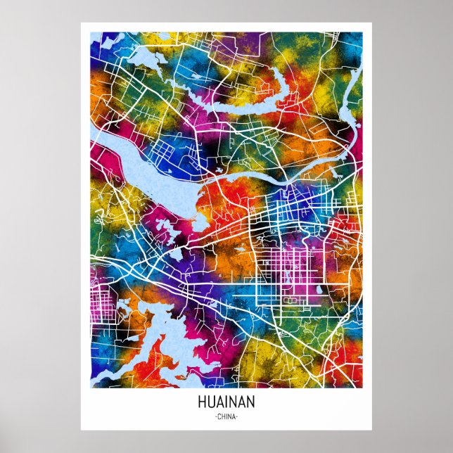 Poster Mapa da Cidade de Huainan na China (Frente)