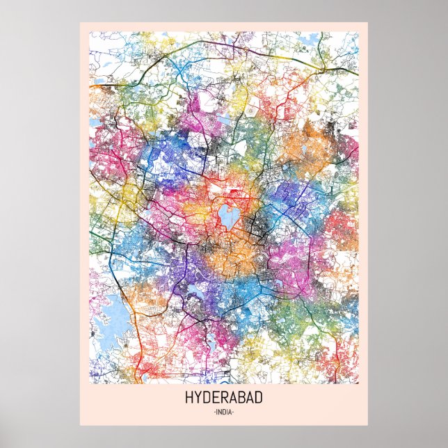 Poster Mapa da Cidade de Hyderabad na Índia (Frente)