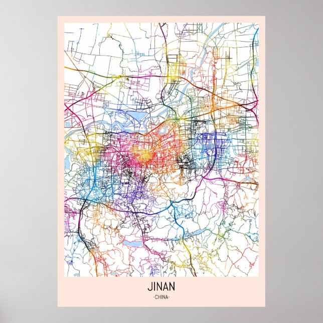 Poster Mapa da cidade de Jinan China (Frente)