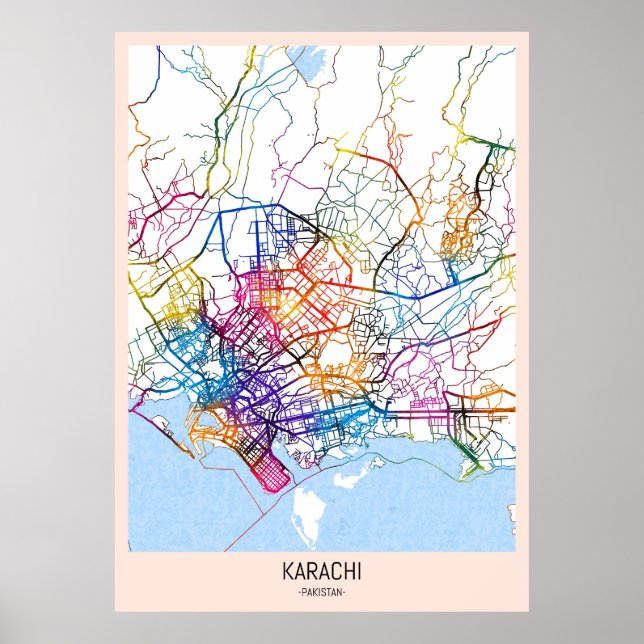 Poster Mapa da Cidade de Karachi Paquistão (Frente)