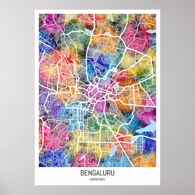 Poster Mapa da Cidade de Karnataka em Bengaluru (Frente)
