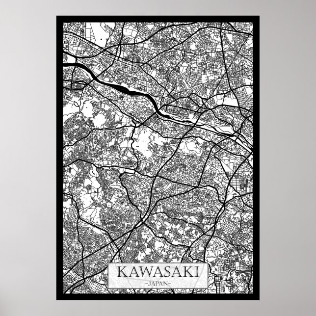 Poster Mapa da Cidade de Kawasaki Japão (Frente)