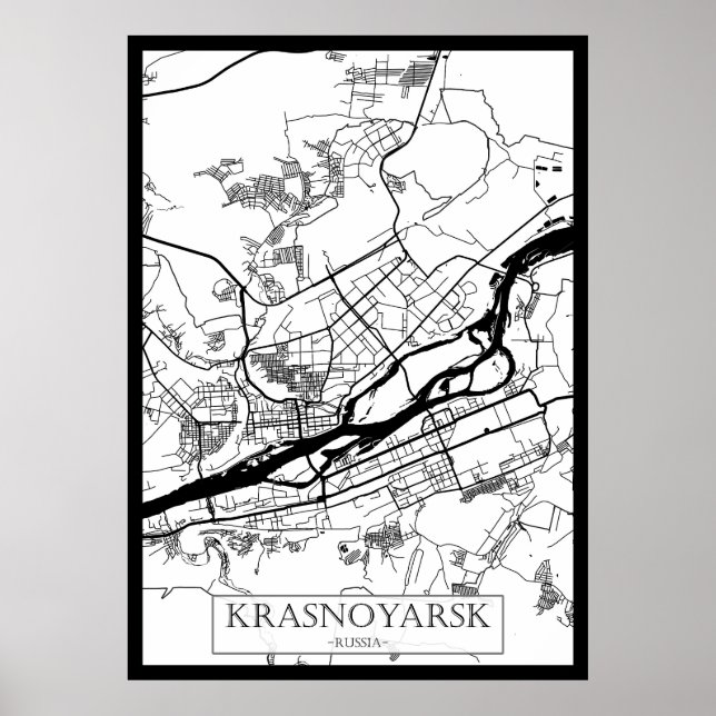 Poster Mapa da Cidade de Krasnoyarsk Rússia (Frente)