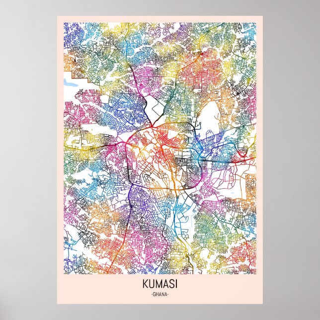 Poster Mapa da cidade de Kumasi Gana (Frente)