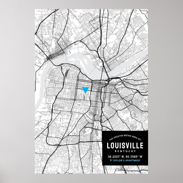 Poster Mapa da cidade de Louisville + Marcar sua localiza (Frente)
