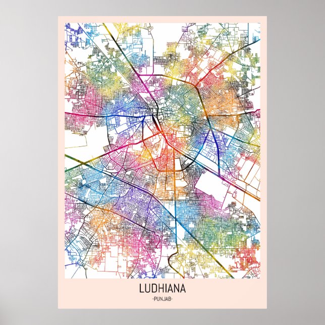 Poster Mapa da cidade de Ludhiana na Índia (Frente)