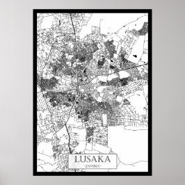 Poster Mapa da Cidade de Lusaca Zâmbia
