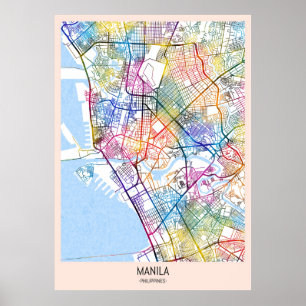 Poster Mapa da cidade de Manila Filipinas