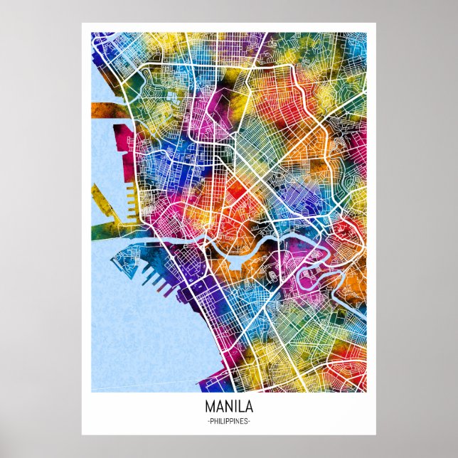 Poster Mapa da cidade de Manila Filipinas (Frente)