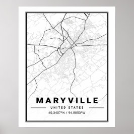 Poster Mapa da Cidade de Maryville Tennessee EUA Viagem