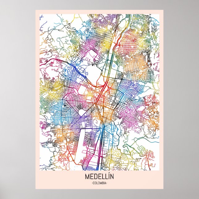 Poster Mapa da cidade de Medellín na Colômbia (Frente)