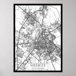 Poster Mapa da Cidade de Meerut Uttar Pradesh