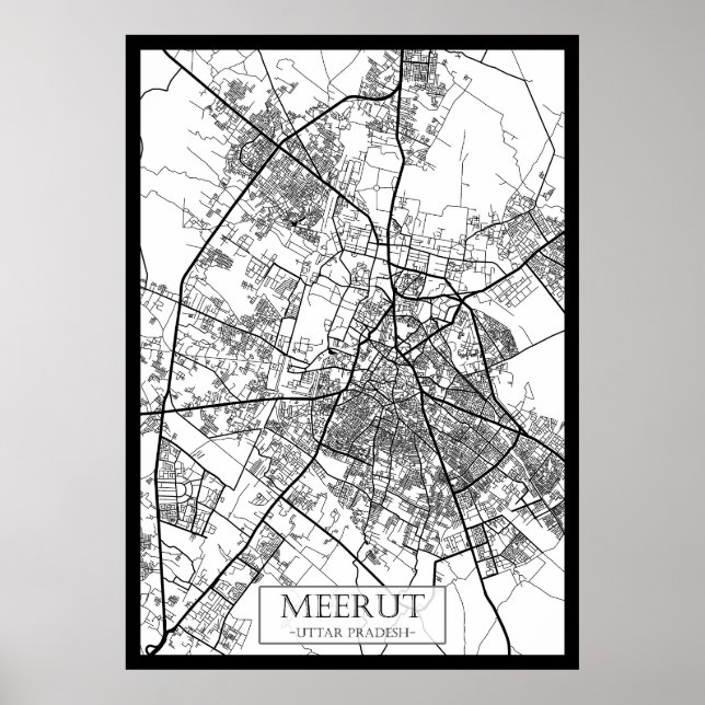 Poster Mapa da Cidade de Meerut Uttar Pradesh (Frente)