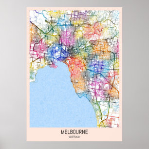 Poster Mapa da Cidade de Melbourne, Austrália