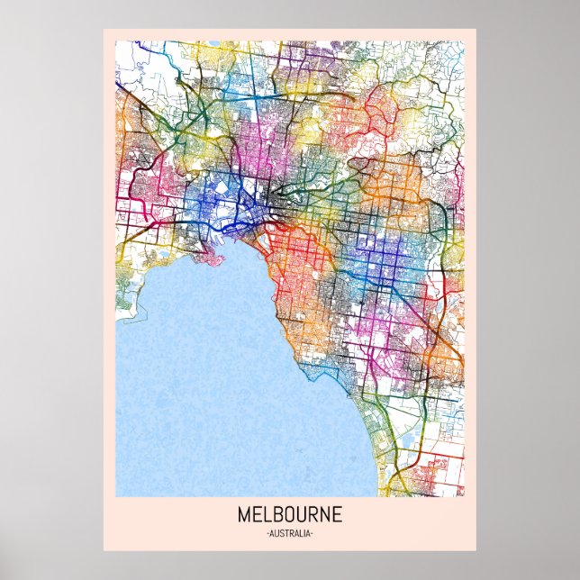Poster Mapa da Cidade de Melbourne, Austrália (Frente)