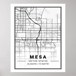 Poster Mapa da Cidade de Mesa Arizona EUA Viagens