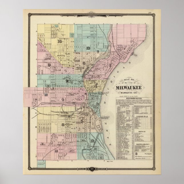 Poster Mapa da Cidade de Milwaukee, Milwaukee Co (Frente)