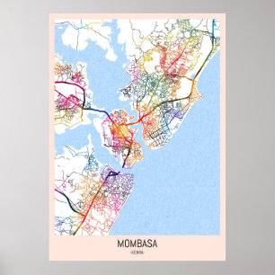 Poster Mapa da Cidade de Mombasa Quênia em Aquarela