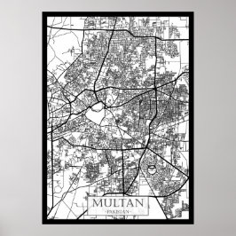 Poster Mapa da Cidade de Multan Paquistão