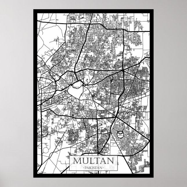 Poster Mapa da Cidade de Multan Paquistão (Frente)