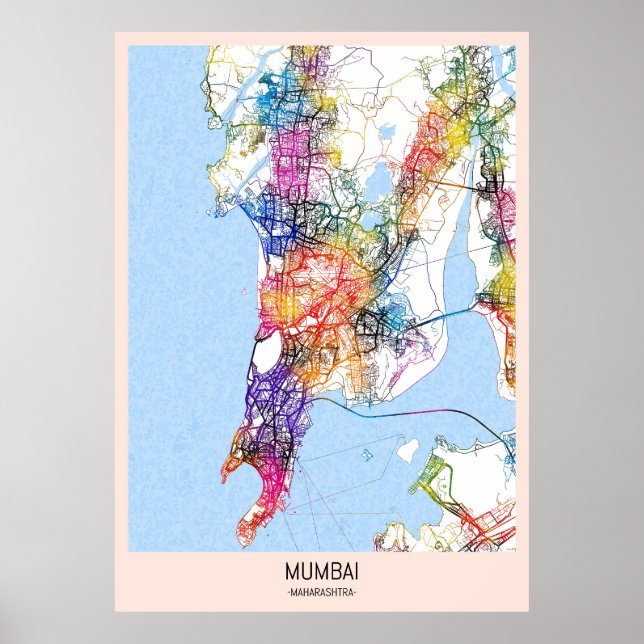 Poster Mapa da Cidade de Mumbai Maharashtra (Frente)
