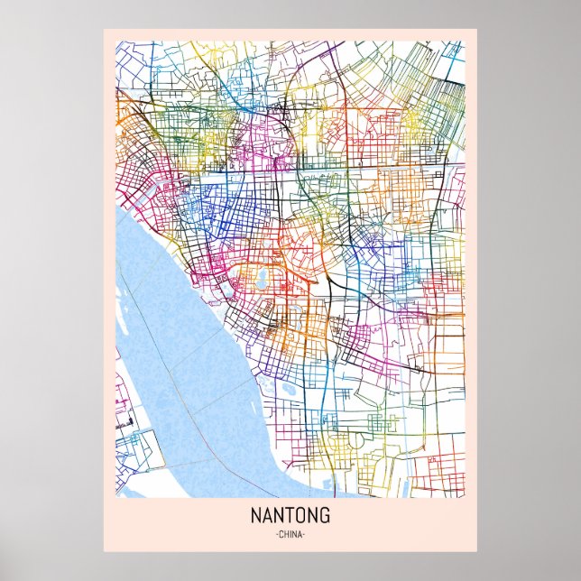 Poster Mapa da cidade de Nantong na China (Frente)