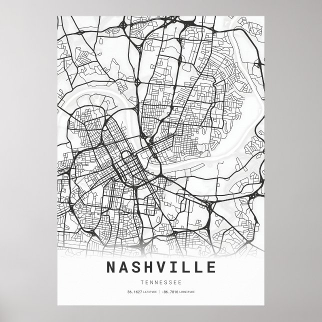 Poster Mapa da cidade de Nashville (Frente)