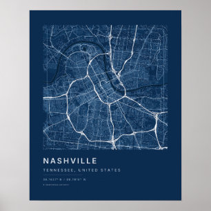 Poster Mapa da cidade de Nashville TN em azul marinho Art