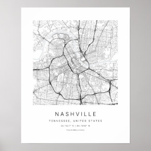 Poster Mapa da cidade de Nashville TN em estilo minimalis