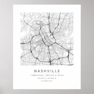 Poster Mapa da cidade de Nashville TN em estilo minimalis