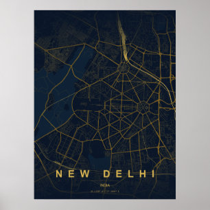 Poster Mapa da Cidade de Nova Deli Design Minimalista