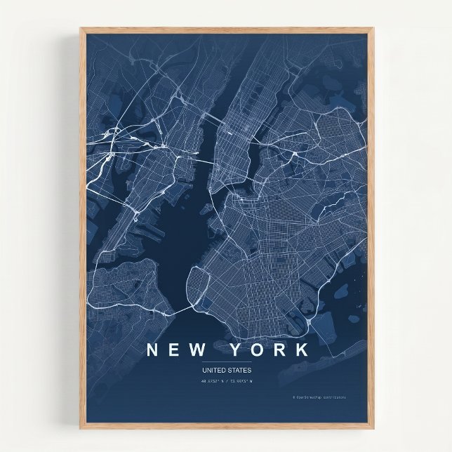 Poster Mapa da Cidade de Nova York Arte de Parede Azul NY (Criador carregado)