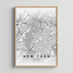 Poster Mapa da Cidade de Nova York NYC Contraste Arte de 