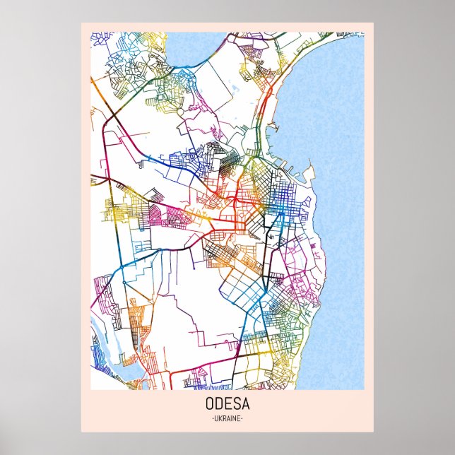 Poster Mapa da cidade de Odessa Ucrânia (Frente)